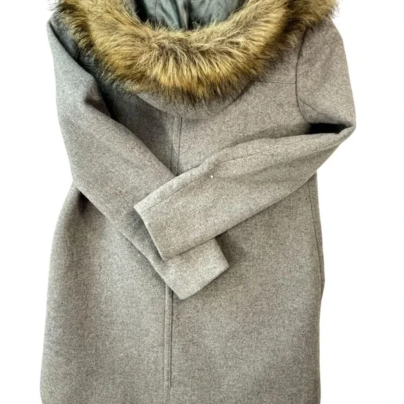 J.Crew Wool Blend Coat with Faux Fur‎ Hood Gray Winter Outerwear Sz Petite 00